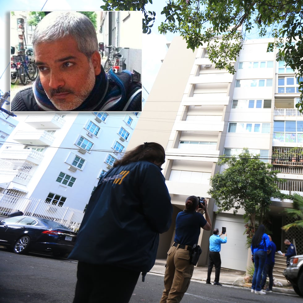 Imagen del edificio Santa Teresa en Miramar, de cuyo techo habría caído Carlos Cotto Cartagena (recuadro) en 2018. Las autoridades no han determinado aún si fue una accidente, un asesinato o un suicidio.