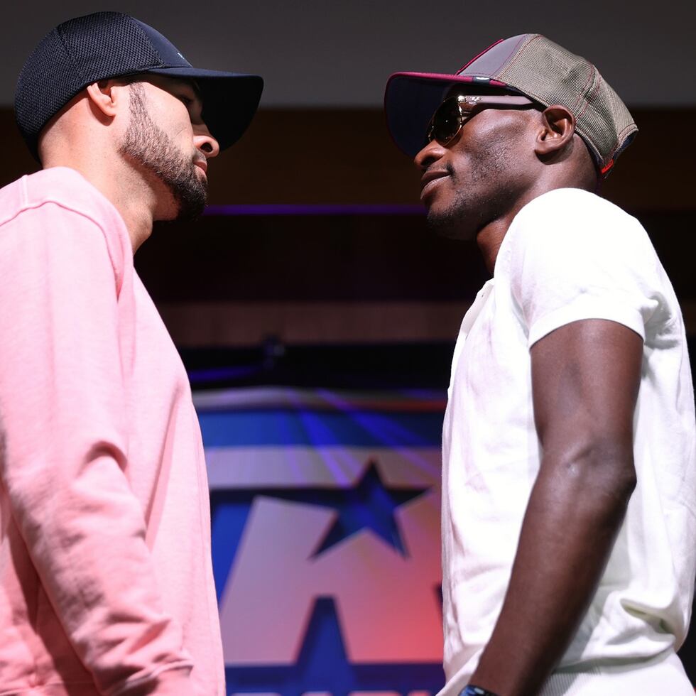 José Pedraza y Richard Commey cara a cara luego de su último conferencia de prensa de su combate el sábado.