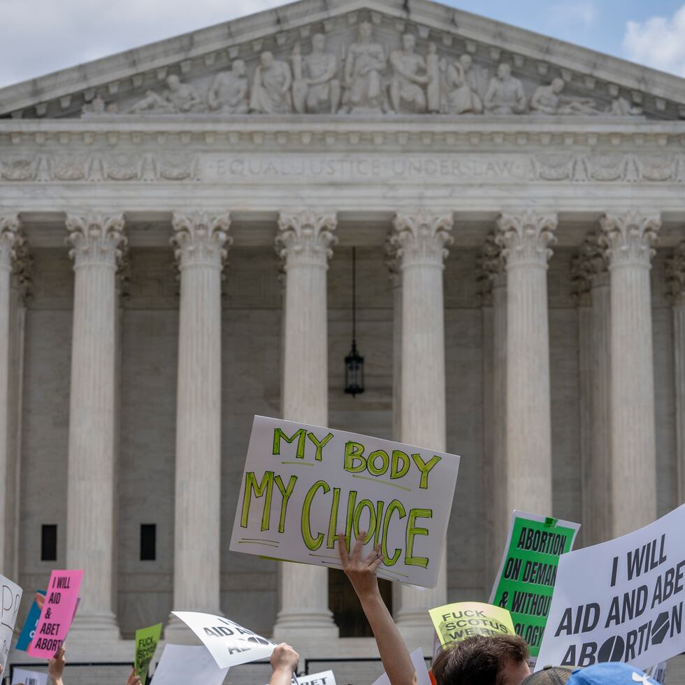 Abortion-rights protesters regroup and protest following Supreme Court's decision to overturn Roe v. Wade, federally protected right to abortion, outside the Supreme Court in Washington, Friday, June 24, 2022. The Supreme Court has ended constitutional protections for abortion that had been in place nearly 50 years, a decision by its conservative majority to overturn the court's landmark abortion cases. (AP Photo/Gemunu Amarasinghe)