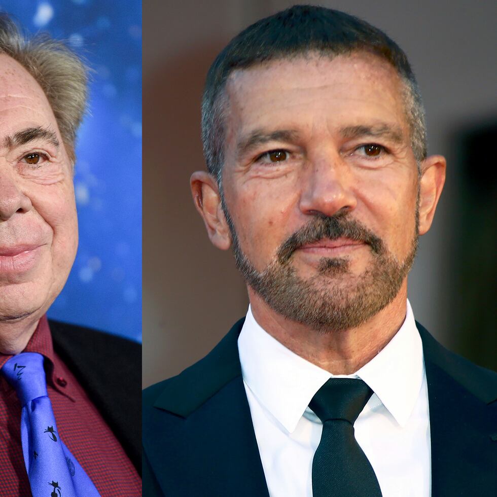 El compositor Andrew Lloyd Webber, a la izquierda, y Antonio Banderas colaborarán juntos para crear teatro musical para el mercado de habla hispana.