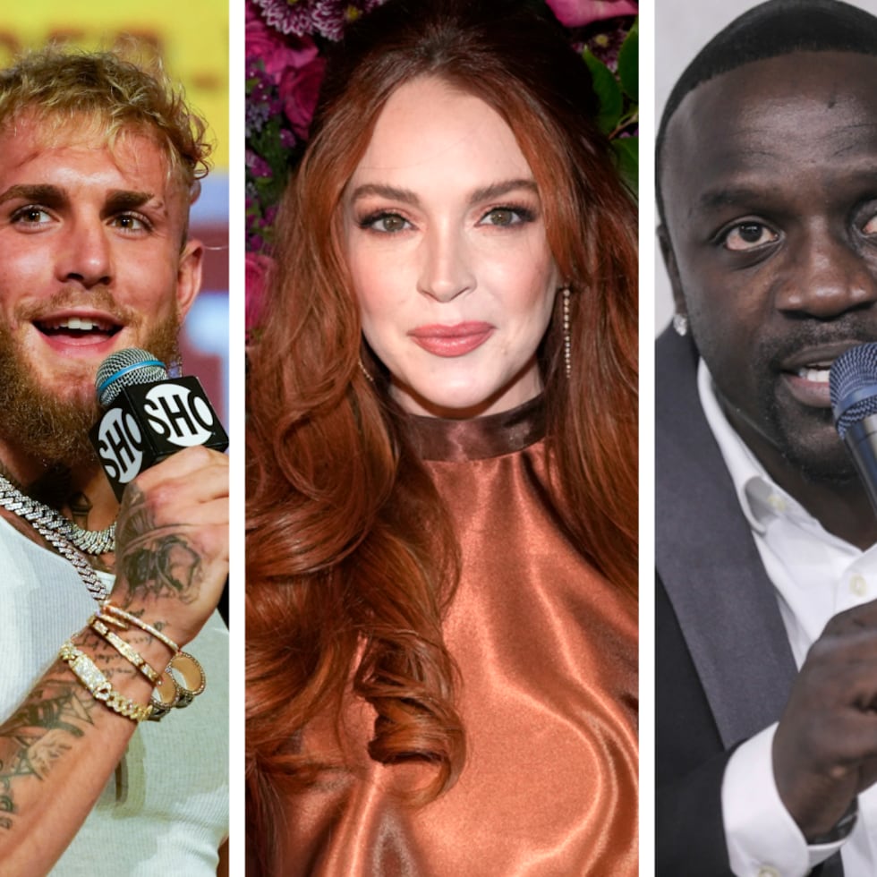 El "inversionista residente" Jake Paul, la actriz Lindsay Lohan y el cantante Akon (de izq. a der.) fueron tres de las ocho celebridades acusadas por la SEC.