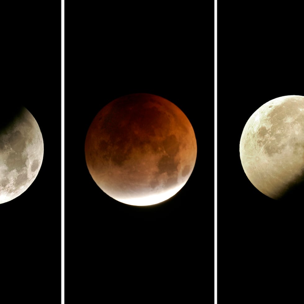 Varias etapas de un eclipse lunar total se ven en Los Ángeles, el 28 de agosto de 2007.