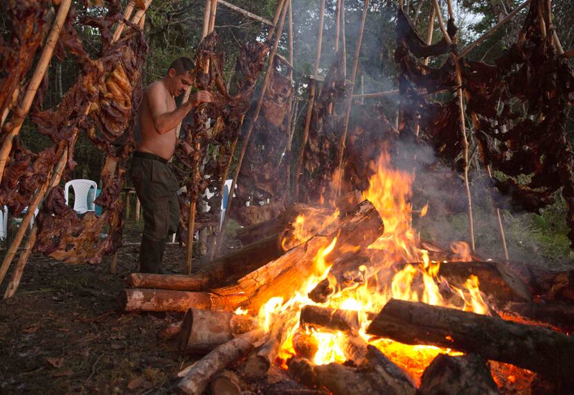 Un rebelde de las FARC prepara alimentos en uno de los campamentos de ese grupo. (AP)