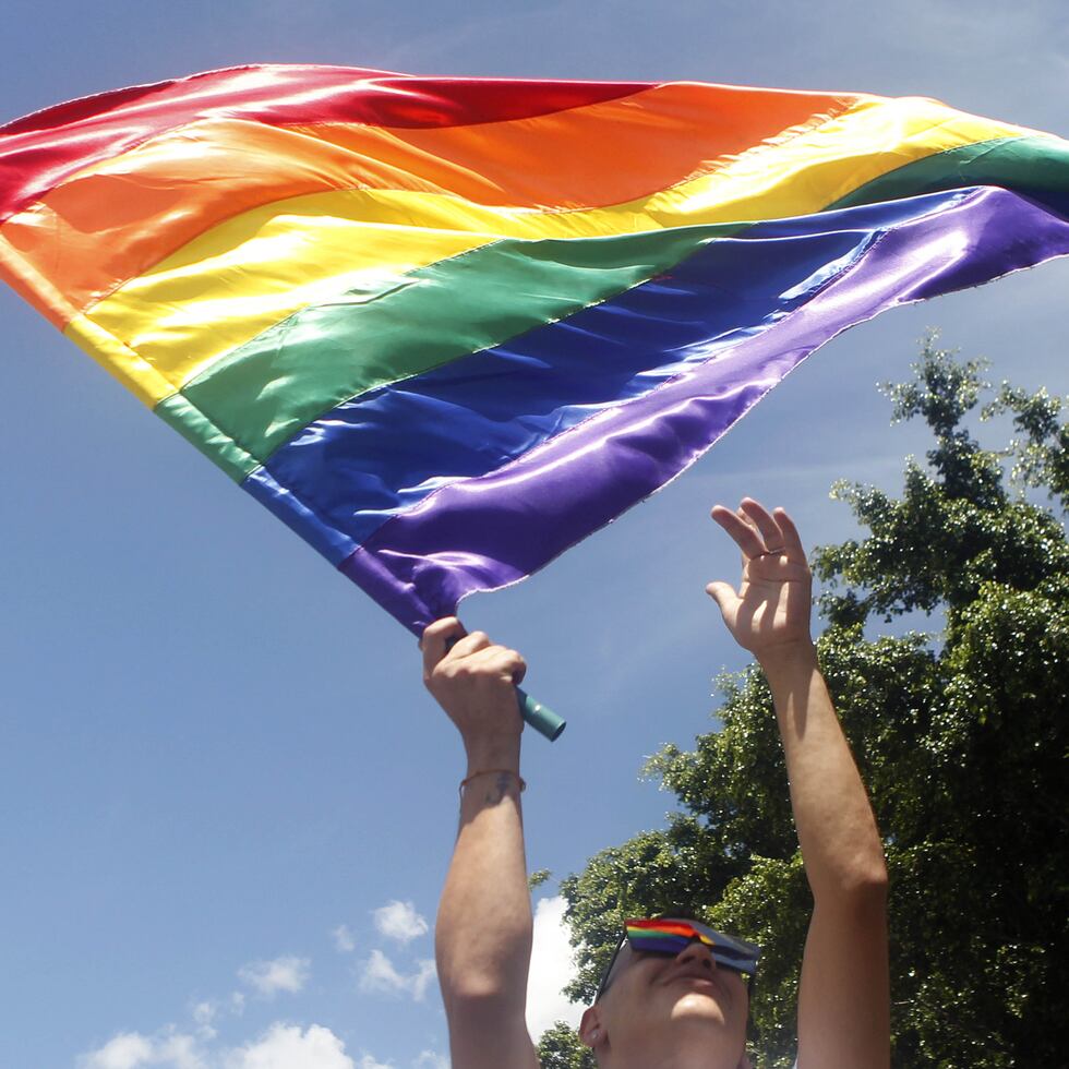 MED705. MEDELLÍN (COLOMBIA), 01/07/2018.- Un hombre agita una bandera LGBTI durante la marcha del orgullo gay hoy, domingo 1 de julio de 2018, en Medellín (Colombia). En medio de un ambiente festivo, decenas de personas marcharon hoy en varias ciudades de Colombia en la celebración del Día del Orgullo Gay en el que reclamaron eliminar toda discriminación y defender los derechos de todas las personas. EFE/Luis Eduardo Noriega A.

