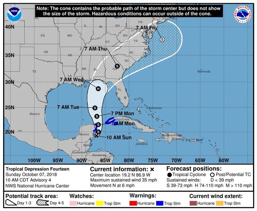 En su más reciente boletín, el NHC indica que la tormenta está a 145 km de Cozumel (México) y a 365 km del suroeste de la punta occidental de Cuba y se desplaza en dirección norte cerca a 9 kilómetros por hora).