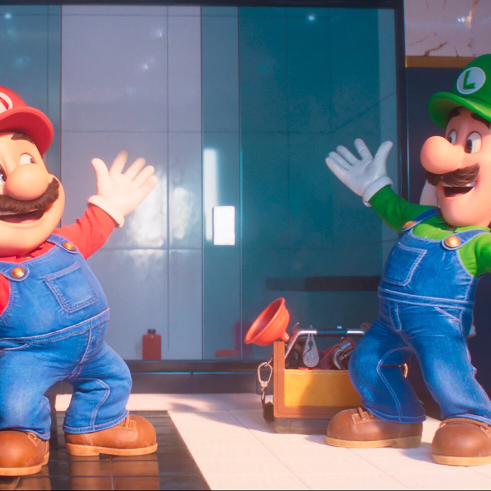 En esta imagen proporcionada por Nintendo y Universal Studios, Mario, con la voz de Chris Pratt, izquierda, y Luigi, con la voz de Charlie Day en una escena de "The Super Mario Bros. Movie". (Nintendo y Universal Studios vía AP)