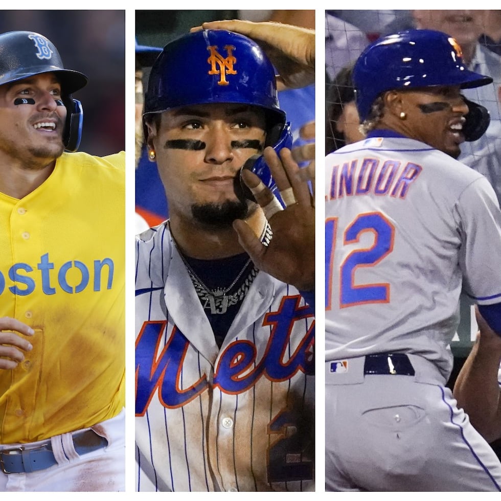 En la foto, Enrique Hernández, Javier Báez y Francisco Lindor.