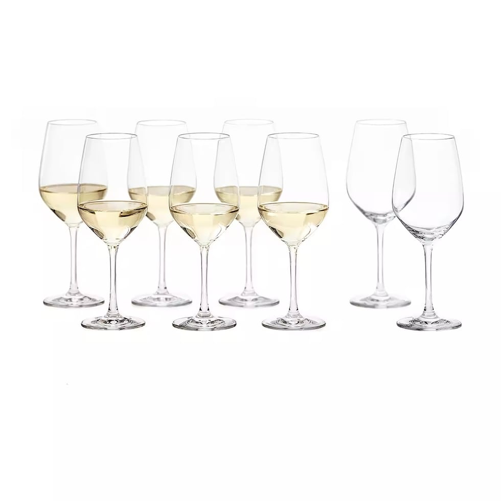 Juego de ocho copas para vino tinto o blanco de la marca Schott Zwiesel Forte, en elegante cristal Titan resistente a roturas, astillas y rayaduras. A la venta en  JCPenney. 