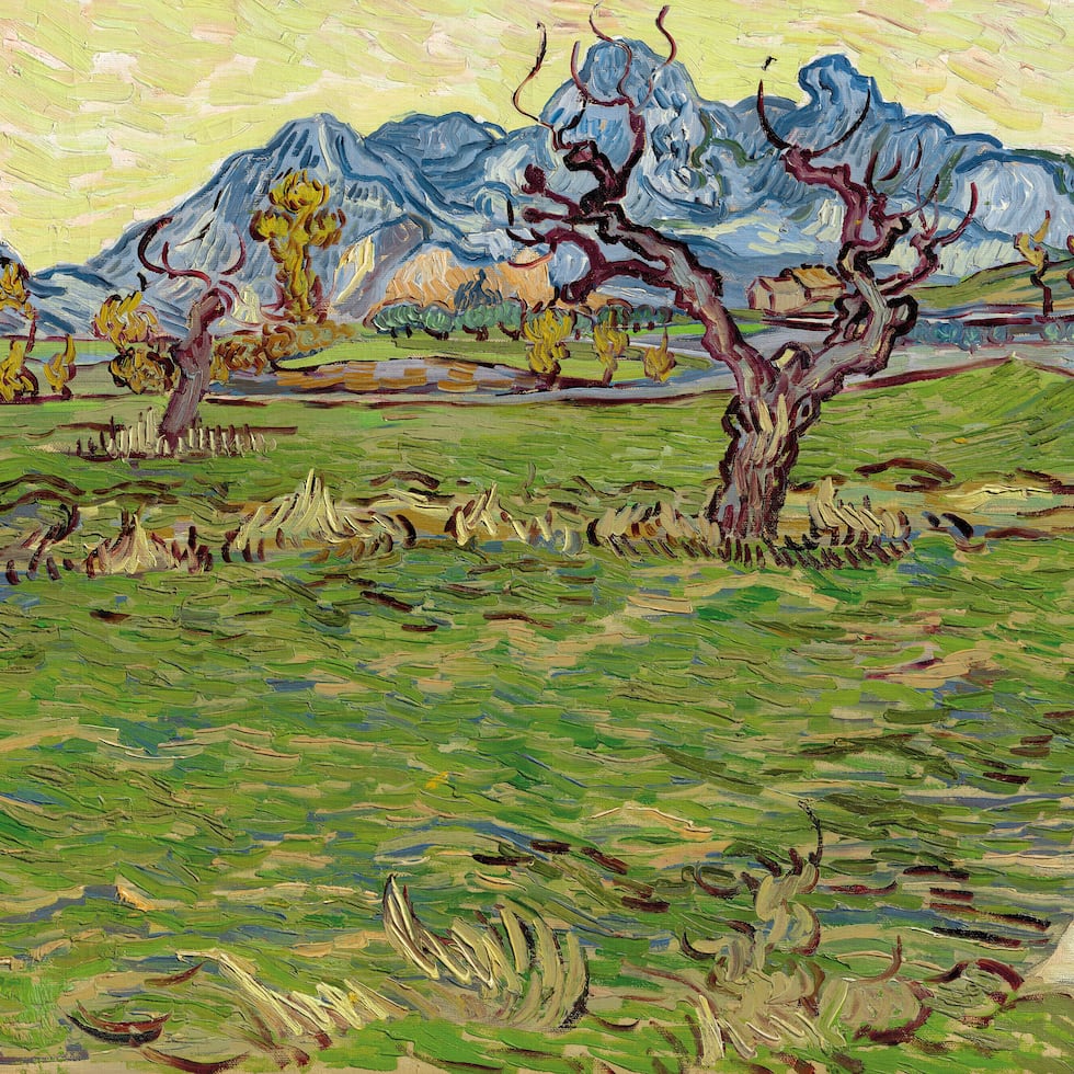 Fotografía cedida por Christie's donde se aprecia "Champs près des Alpilles", una de las obras que pintó Vincent van Gogh mientras estaba ingresado en el hospital psiquiátrico de Saint-Remy.