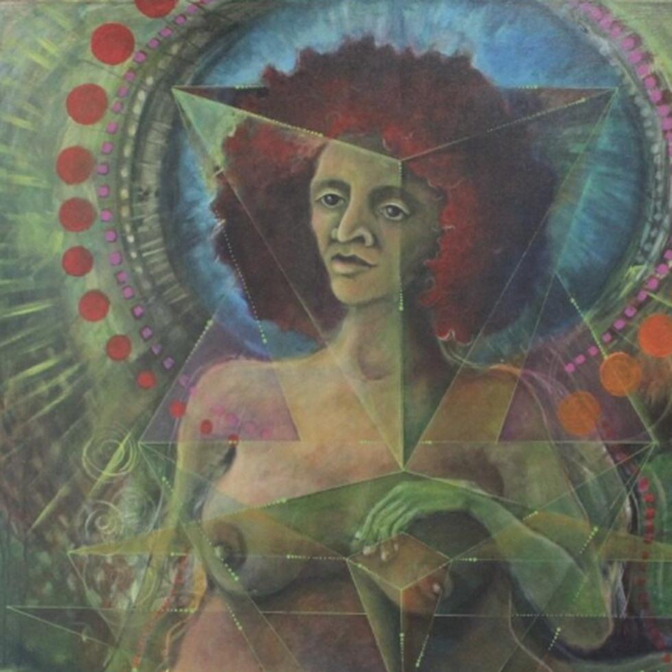Una de las obras que forman parte de la exposición individual “Micorrizas de lo Sagrado”, de la artista plástica puertorriqueña Angélica Rivera Reyes, inspirada en las diosas paleolíticas y la conexión con el linaje ancestral.