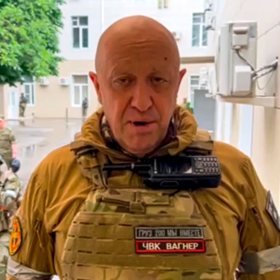 In this handout photo taken from video released by Prigozhin Press Service, Yevgeny Prigozhin, the owner of the Wagner Group military company, records his video addresses in Rostov-on-Don, Russia, Saturday, June 24, 2023. The owner of the Wagner private military contractor who called for an armed rebellion aimed at ousting Russia's defense minister has confirmed in a video that he and his troops have reached Rostov-on-Don. (Prigozhin Press Service via AP)