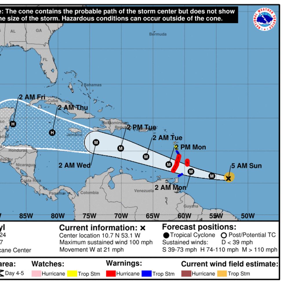 El huracán Beryl continuará su trayecto hacia el oeste-noroeste y los pronósticos lo mantienen alejado del sur de Puerto Rico.