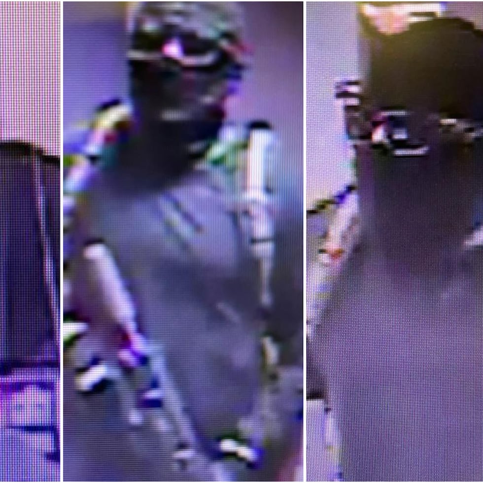 Fotomontaje de las capturas de cámaras de seguridad de los sospechosos de llevar a cabo un robo en una sucursal del Banco Popular en Dorado.