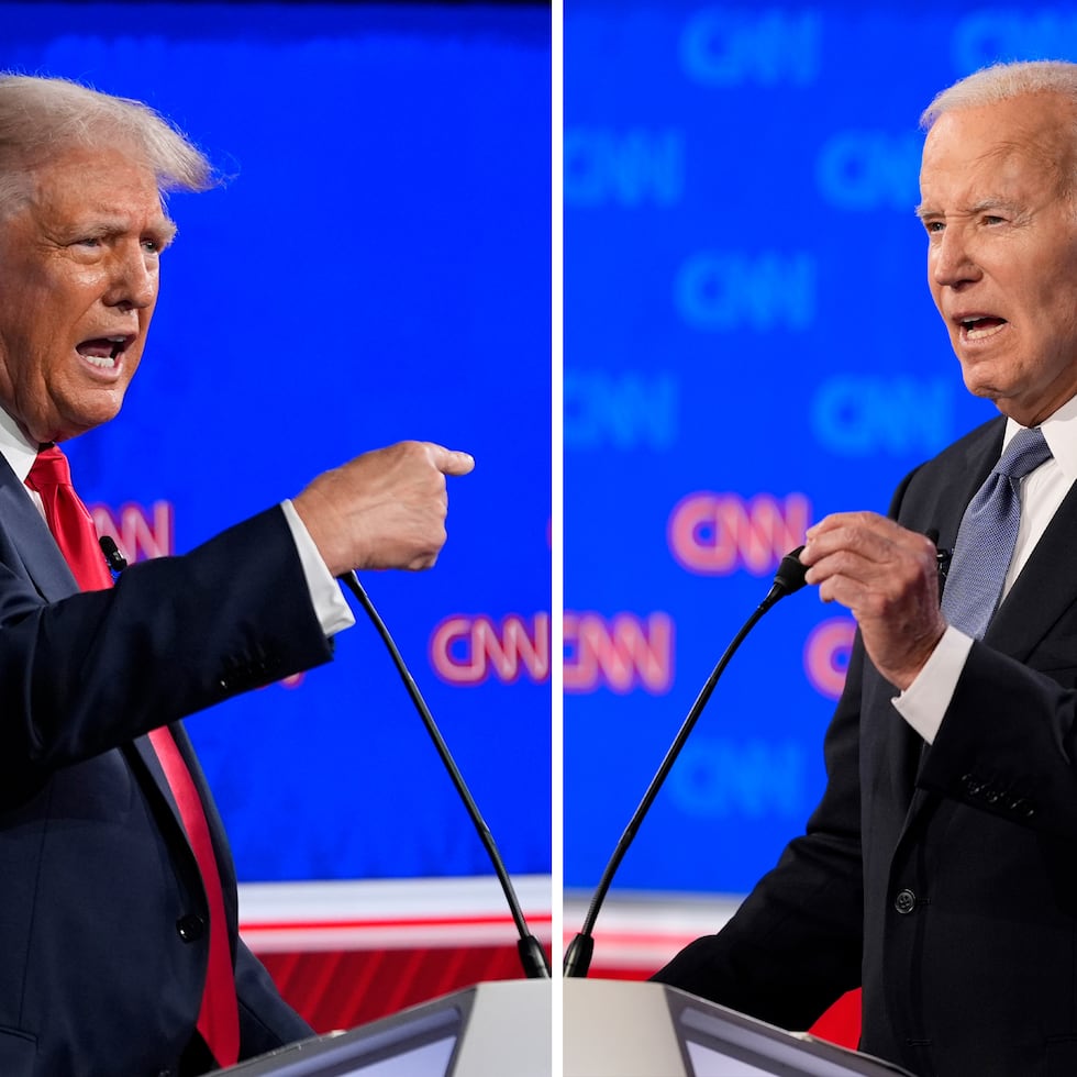 Republican presidential candidate, former President Donald Trump (left,) and President Joe Biden (right) during the presidential debate hosted by CNN on Thursday night.
