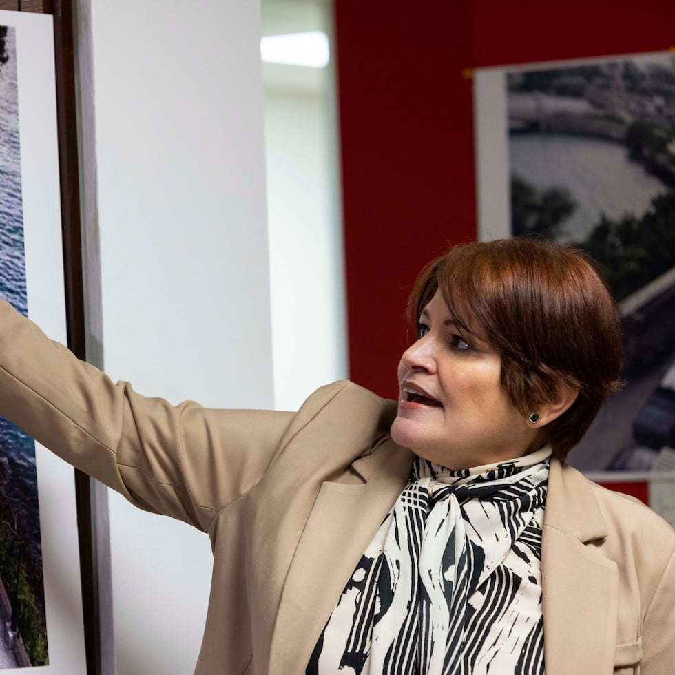 Ginny Piñero Parés, candidata a la Cámara de Representantes por el precinto 1 de San Juan del Partido Popular Democrático, muestra visuales referentes a su denuncia.